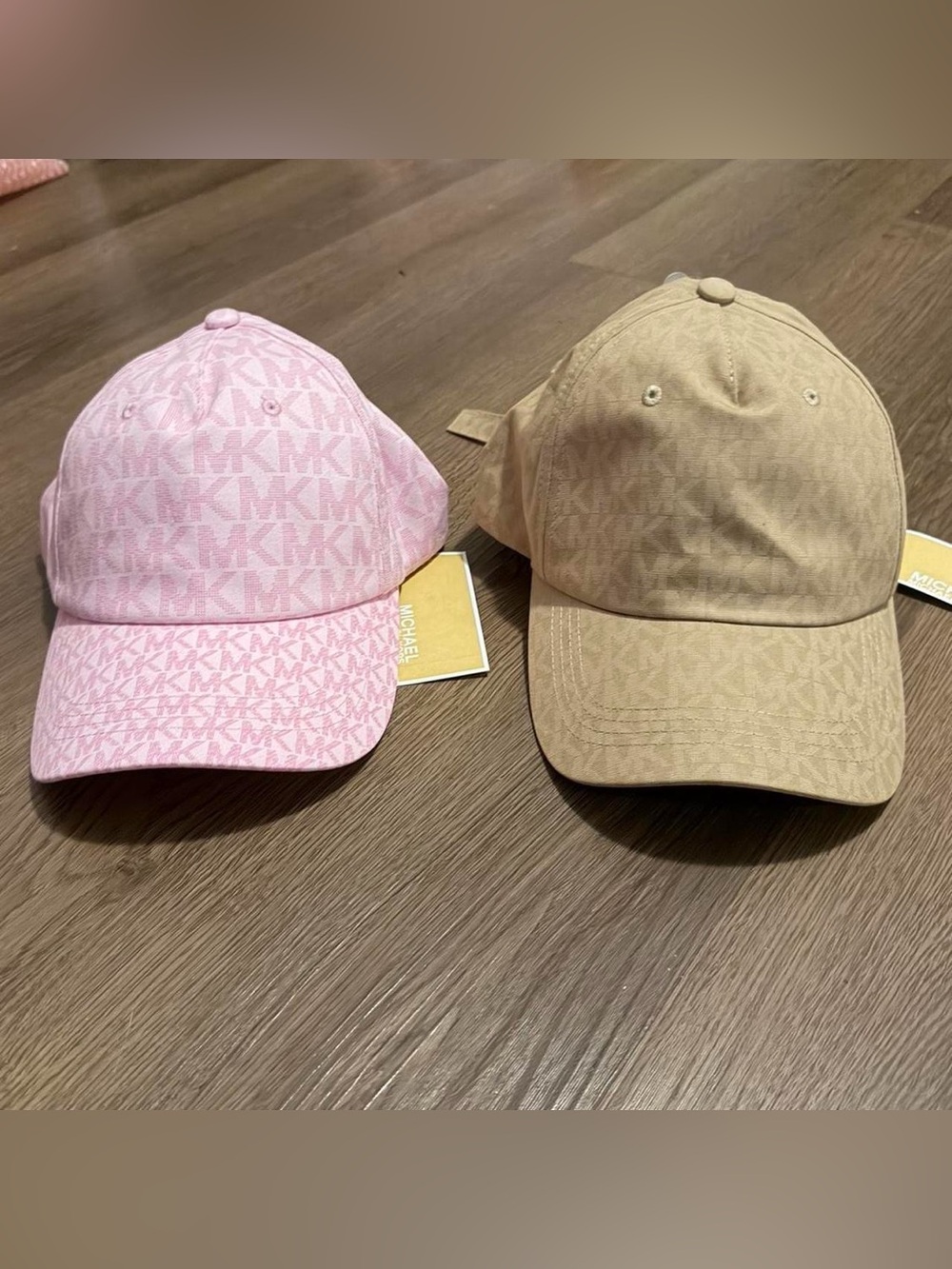 Michael Kors Monogram Baseball Caps in Pink and Tan